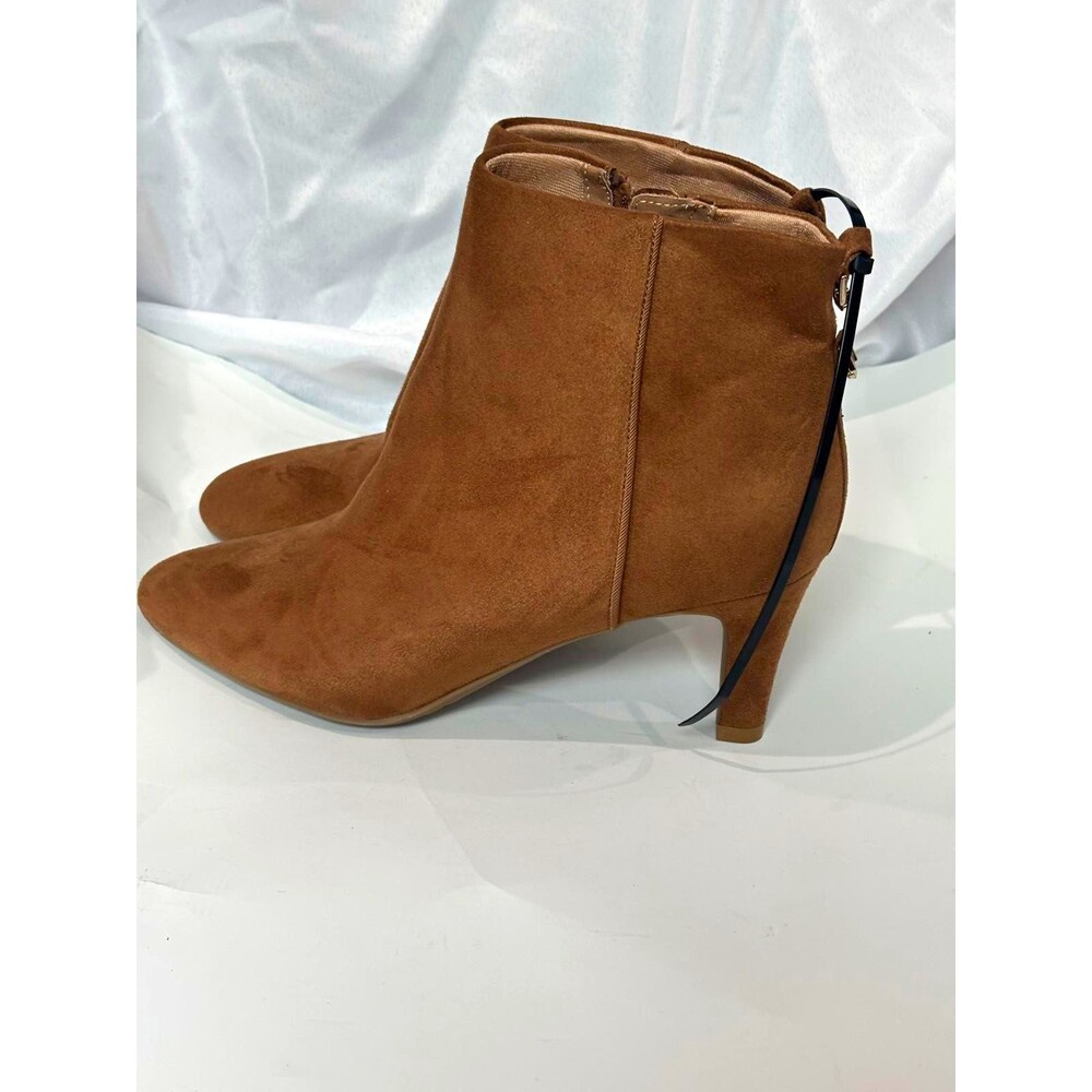 LifeStride GLOW Brown Suede Ankle Booties Almond Toe Side Zip Women’s 9.5W NWOT